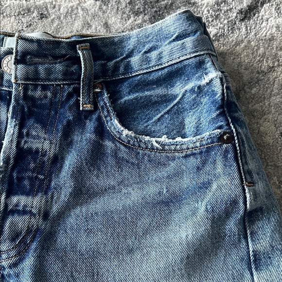 Agolde Blue Frayed Jean Shorts - Picture 4 of 10